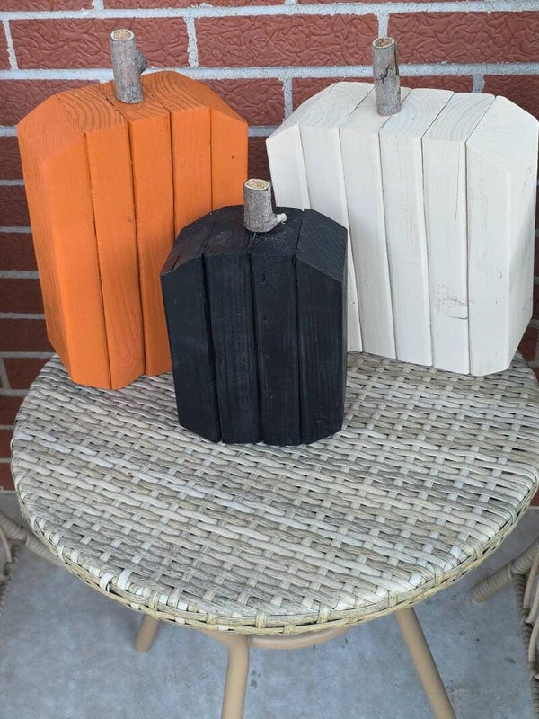 Handmade Wooden Pumpkin Trio