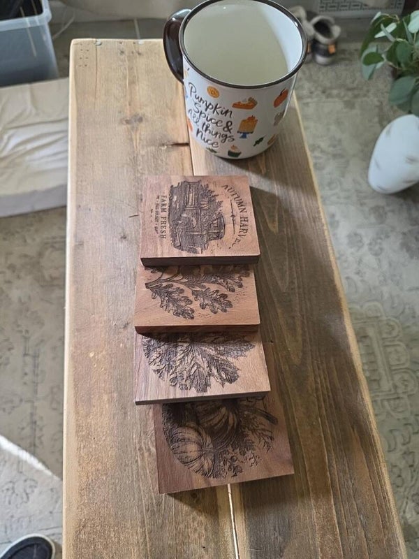 Vintage Farmhouse Engraved Wooden Coasters