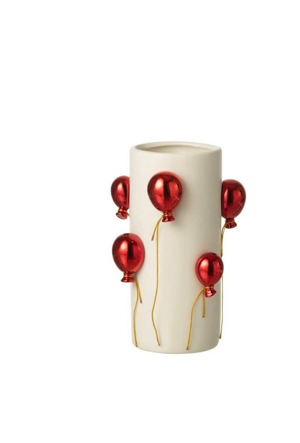 J-line vase ballon keramisk hvid/jul rood lille
