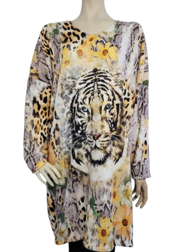 Dames tuniek jurk tijger geel print