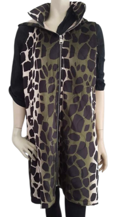 Bodywarmer groen print met capuchon