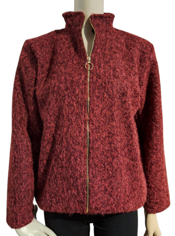 Elegante damesjas met gouden rits en zakken bordeaux rood