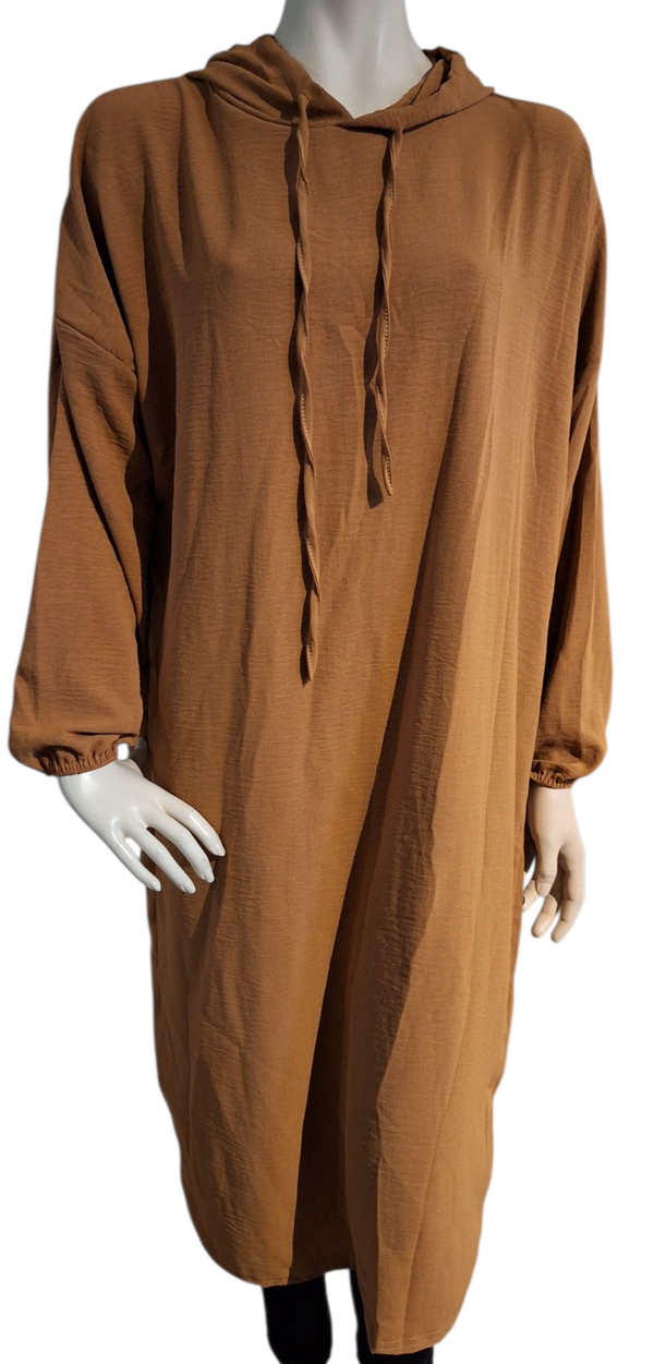 Lange tuniek met capuchon camel