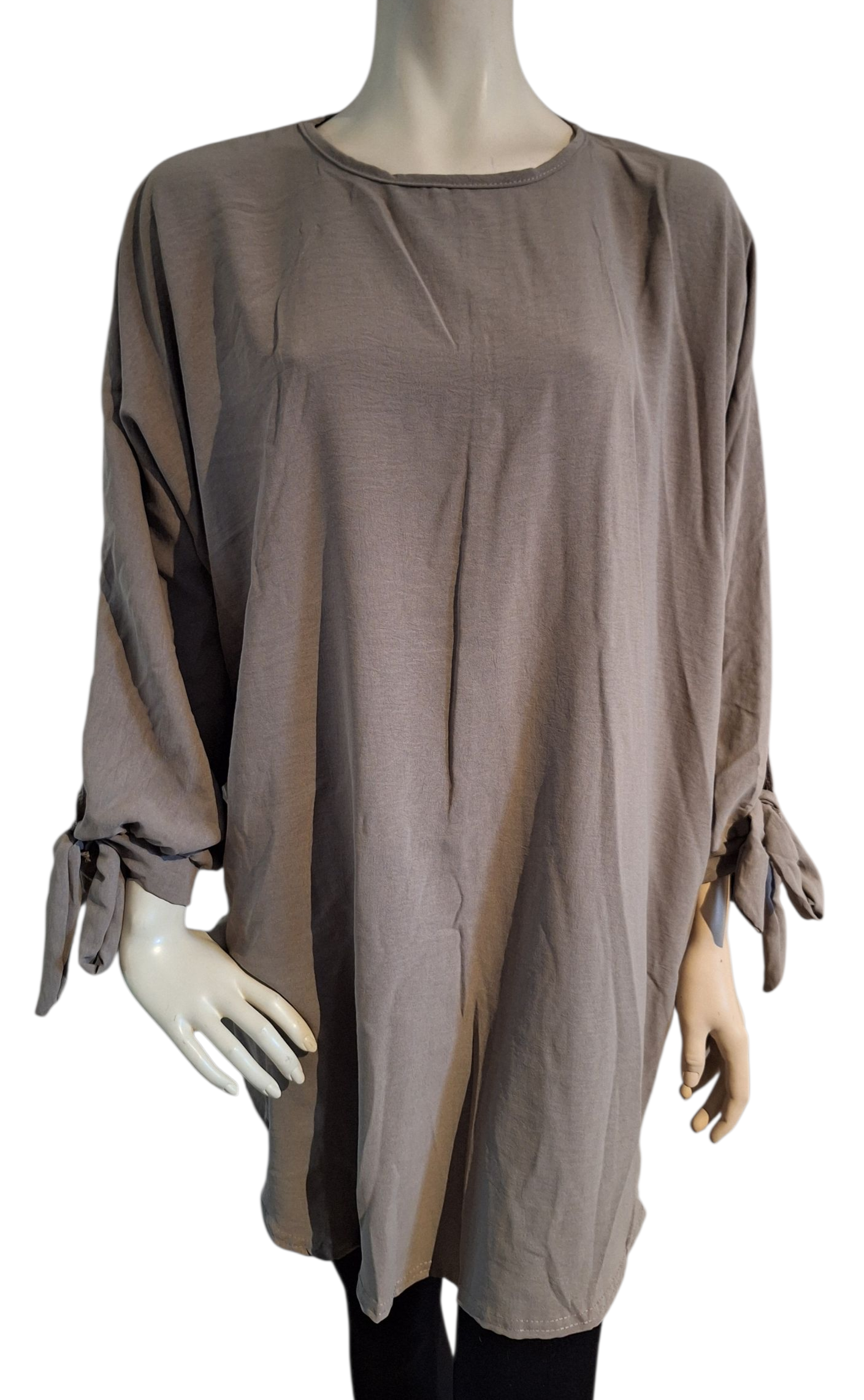 Tuniek/ Blouse met knoop mouwen taupe
