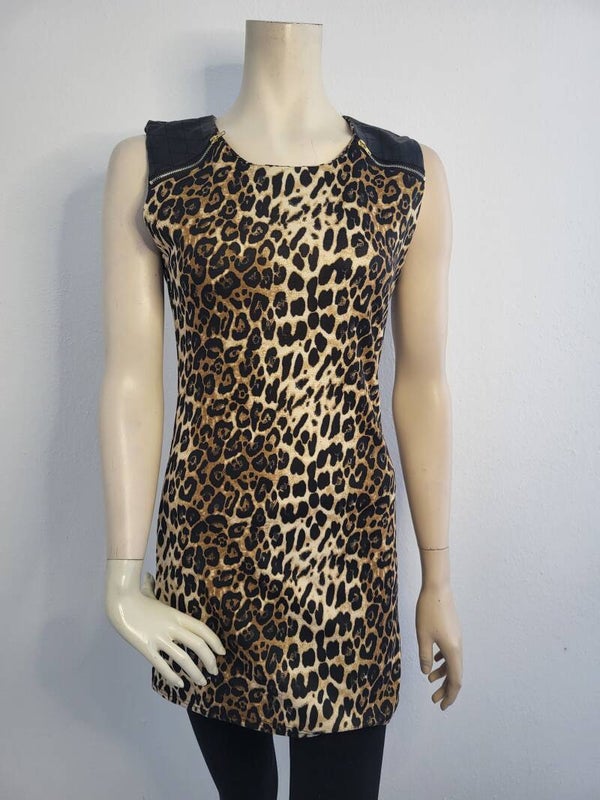 Jurk tijgerprint met rits en lederlook