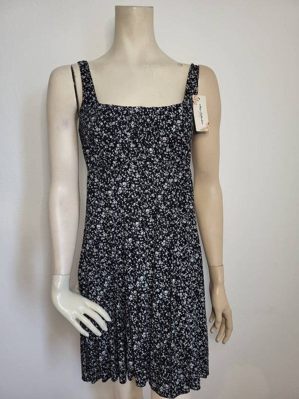 Jurk bloemen print mouwloos zwart