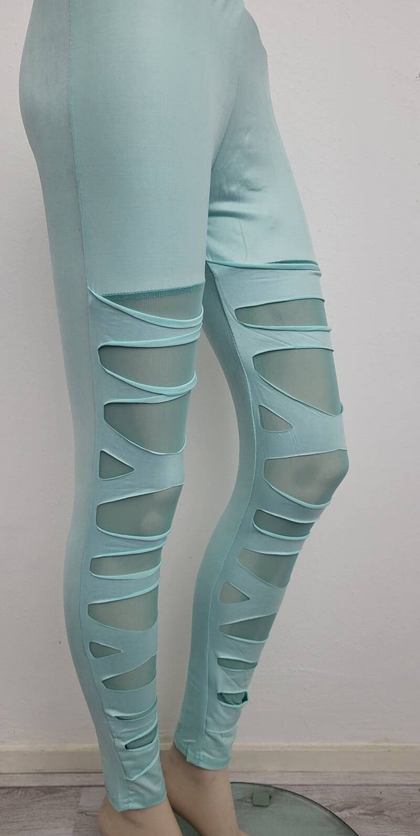 Lederlook legging licht blauw