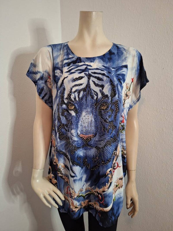 Tijger tuniek strassteentjes kobalt blauw