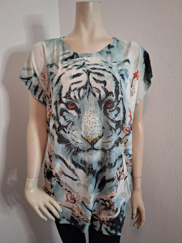Tijger tuniek strassteentjes mint