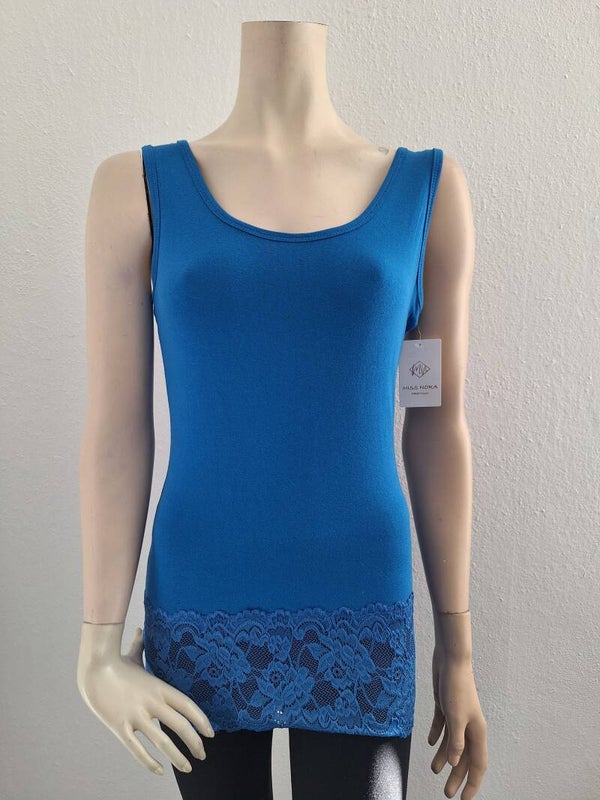Mouwloze top met kant kobal blauw