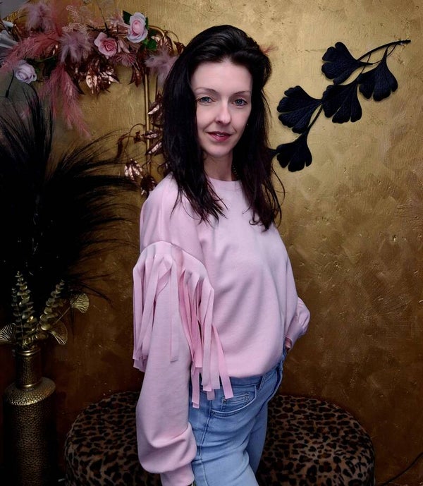 Korte trui met franjes roze