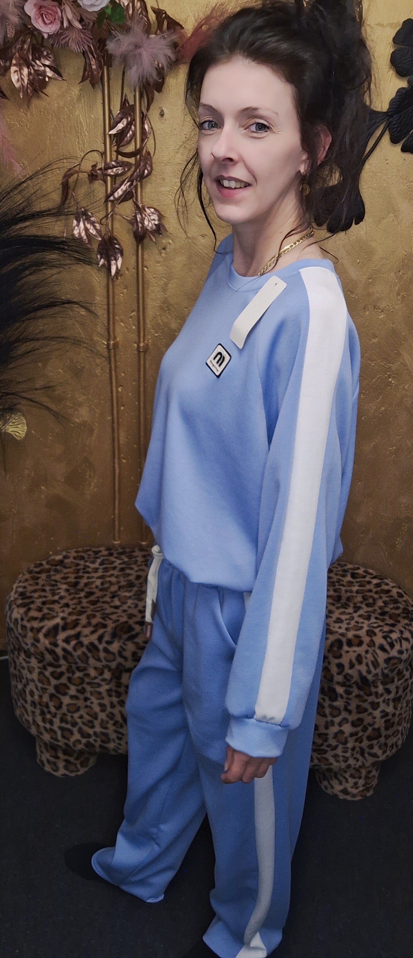 Huispak Dames – 2-Delig Set met Witte Streep blauw