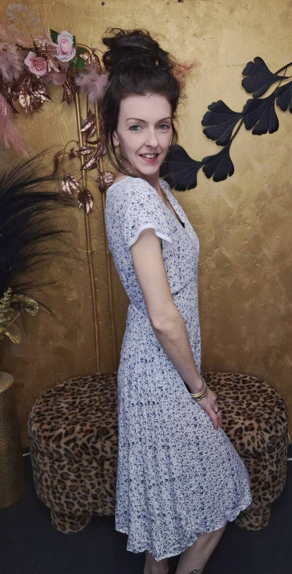 Jurk bloemen print korte mouw wit