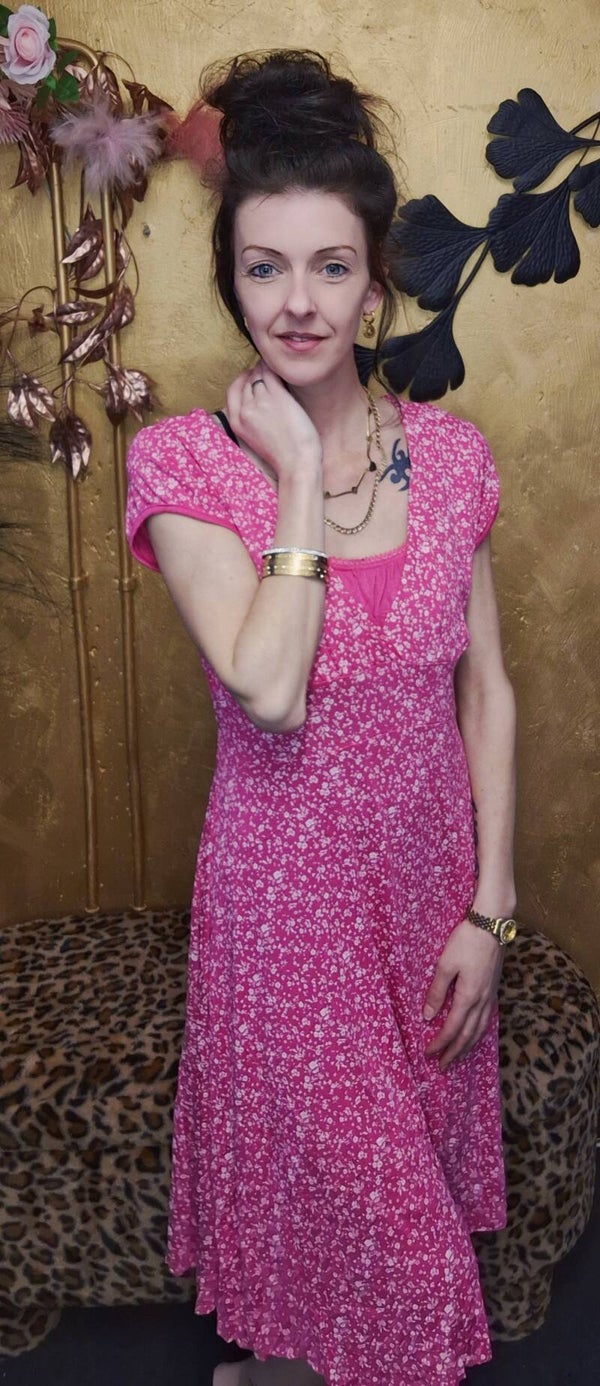 Jurk bloemen print korte mouw roze