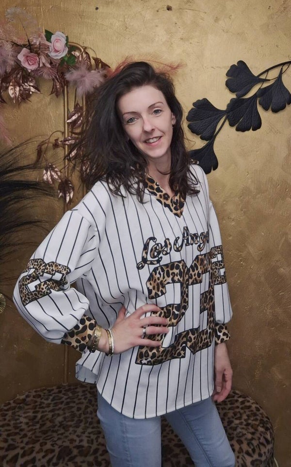 Baseball shirt wit met tijgerprint