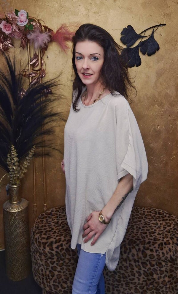 Plus size T-shirt met ronde hals beige