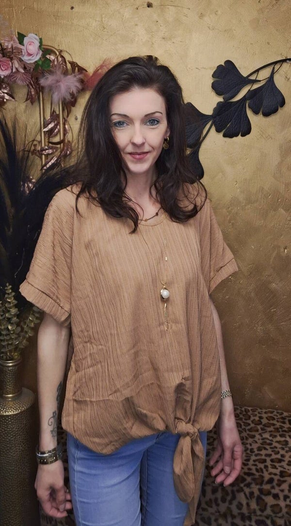 T-shirt met knoop detail brons