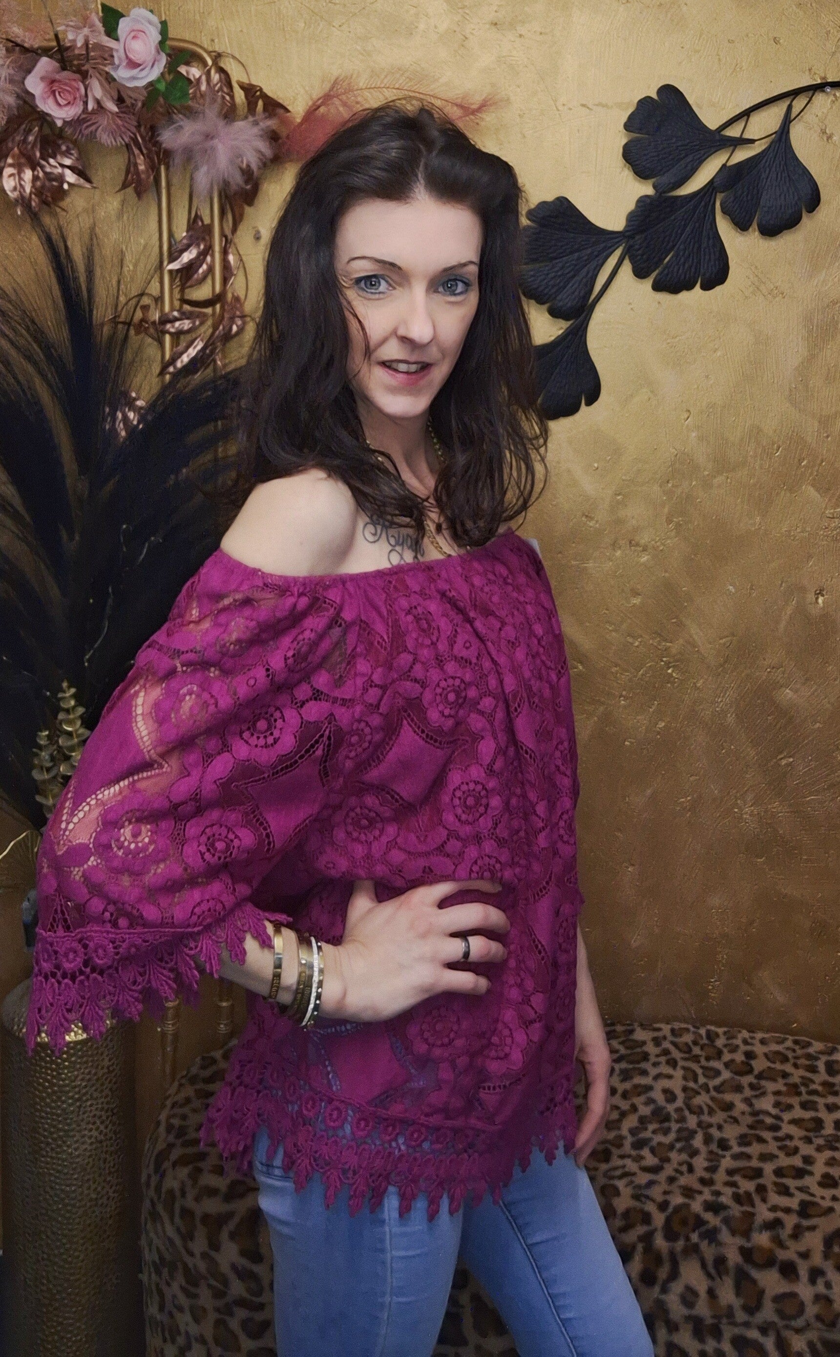 Shirt met kant ibiza style paars