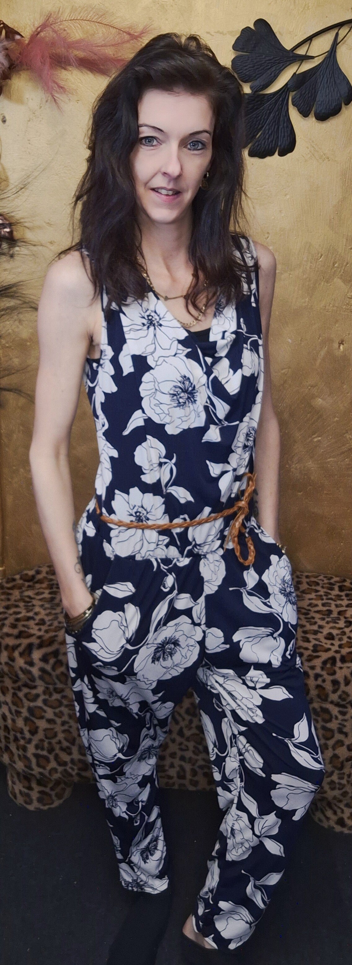 Jumpsuit met bloemen blauw