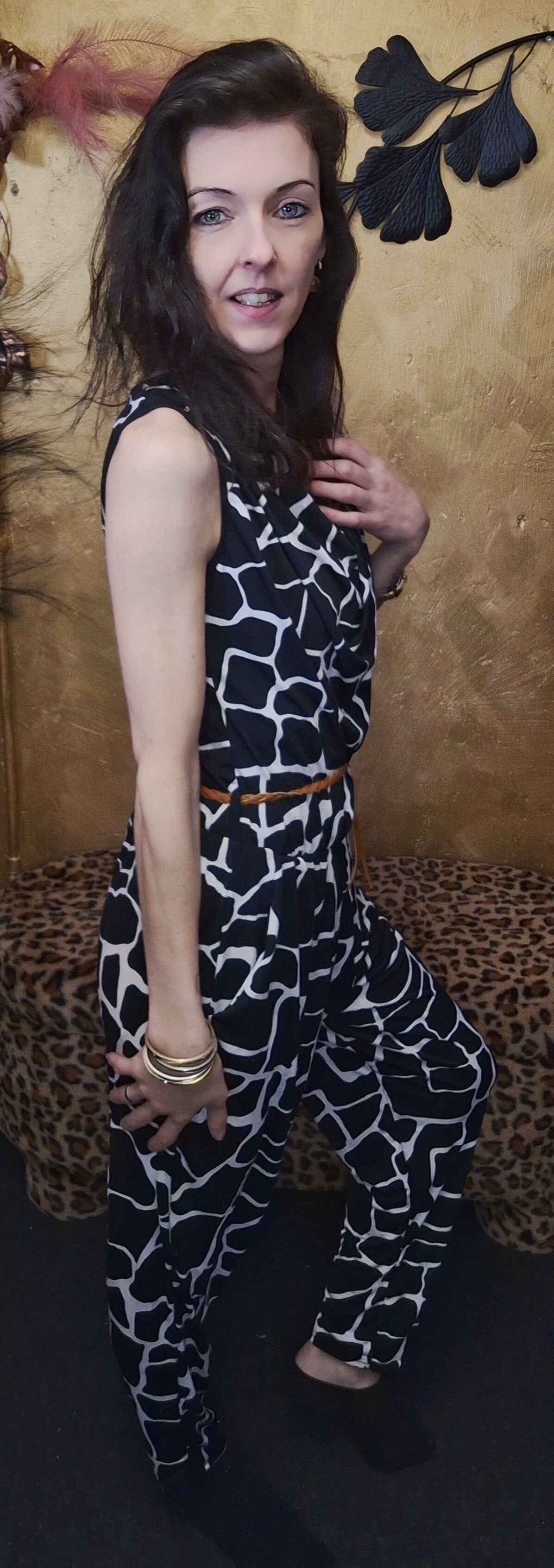 Jumpsuit zwart met witte print