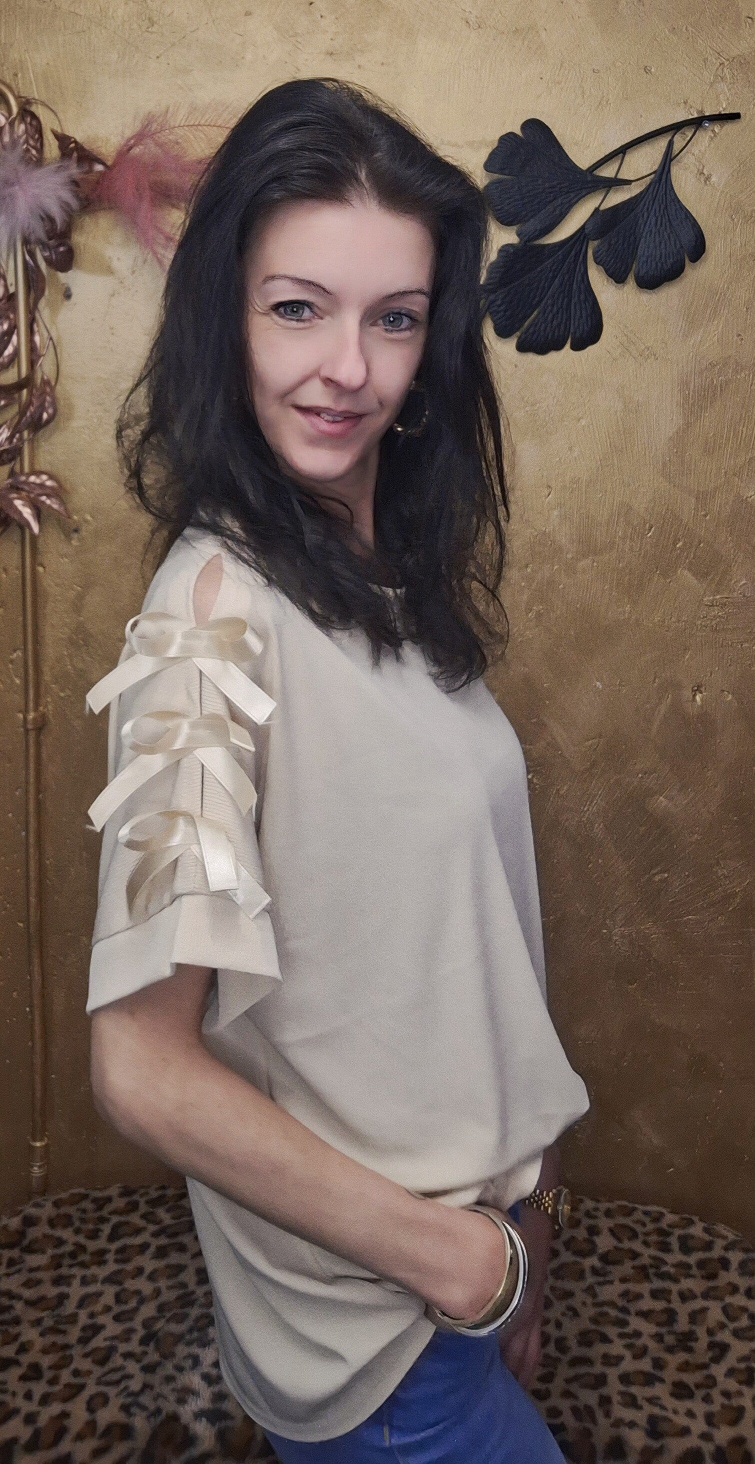 T Shirt met strik detail beige