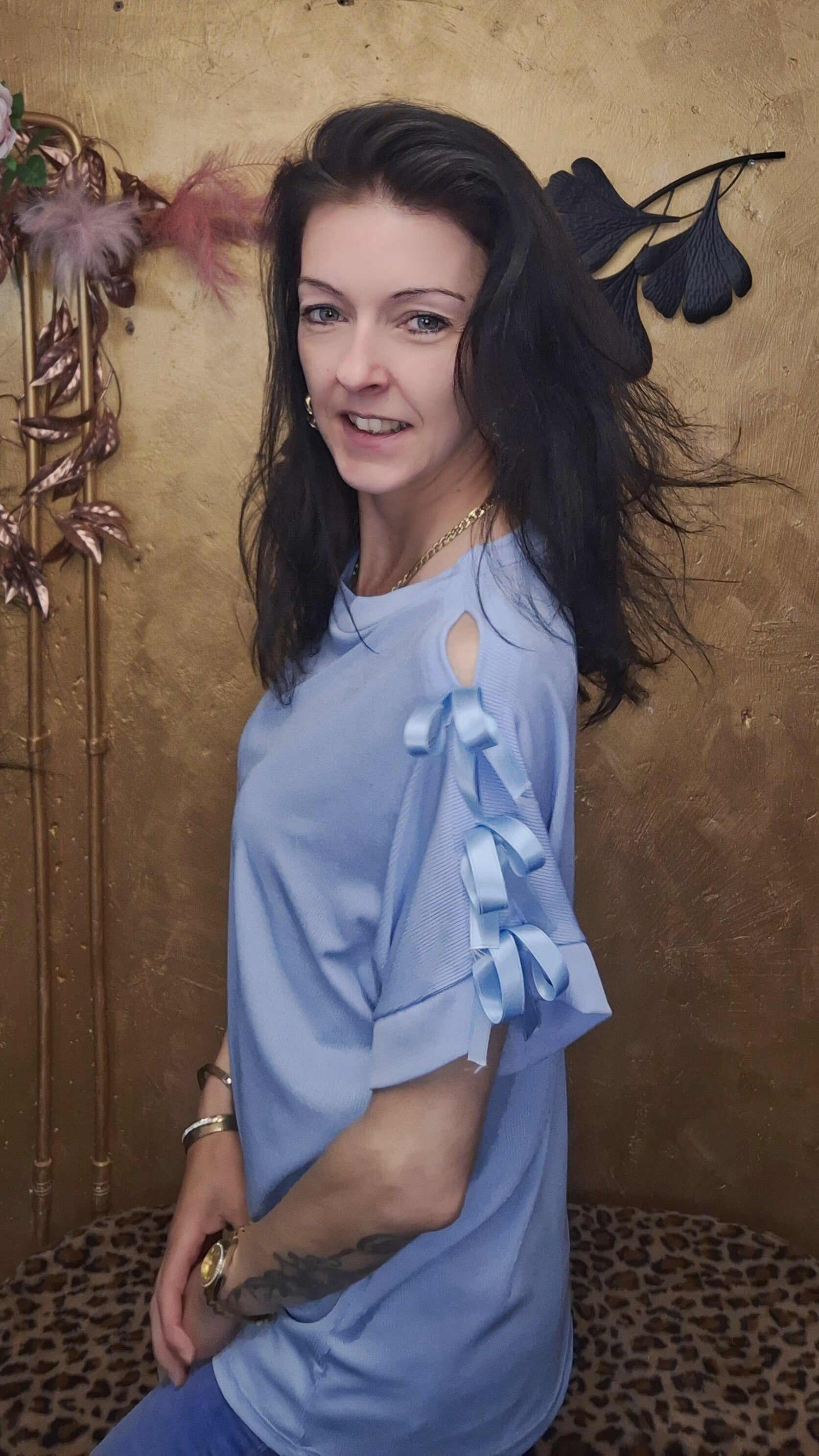 T Shirt met strik detail blauw