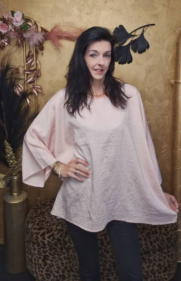 Plus size T-shirt met ronde hals roze
