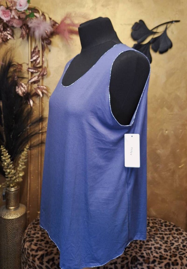 Mouwloze top met glitter rand blauw