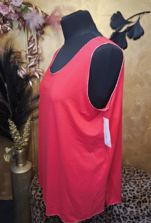 Mouwloze top met glitter rand rood