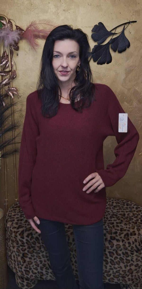 Basic trui ronde hals bordeaux rood