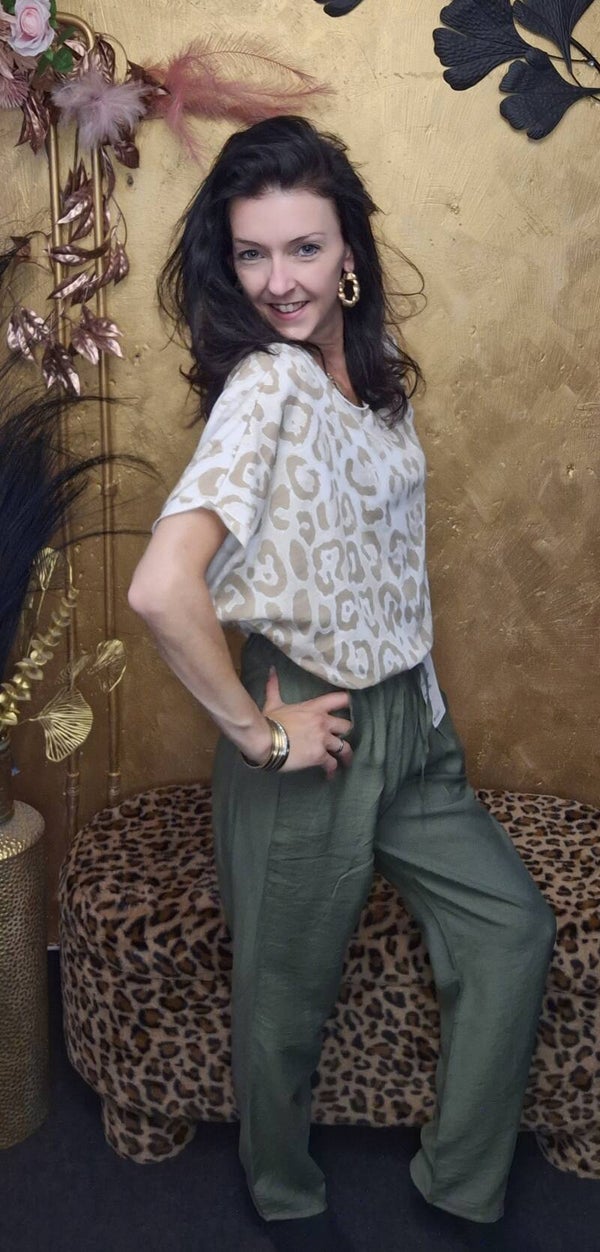 Luchtige zomerbroek met verstelbare taille en zakken khaki