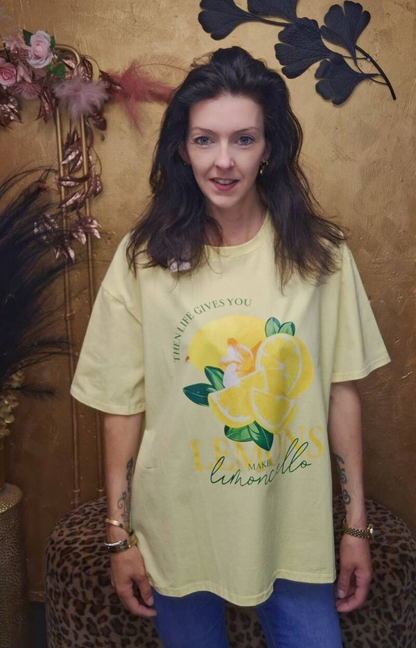 T-shirt Dames – Geel Oversized Shirt van 100% Katoen met Citroen print