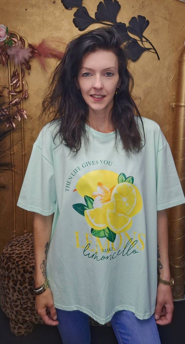 T-shirt Dames – Mint Oversized Shirt van 100% Katoen met Citroen Print