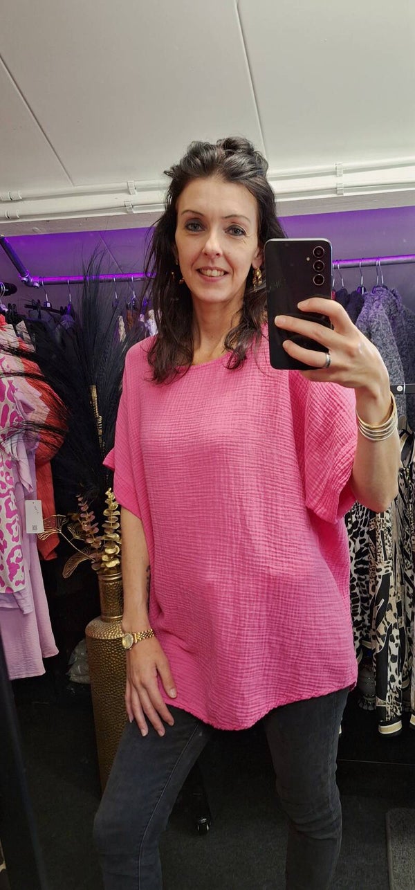 Mousseline T-shirt – 100% katoen Roze