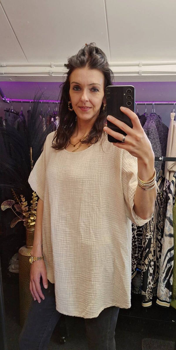 Mousseline T-shirt – 100% katoen Beige