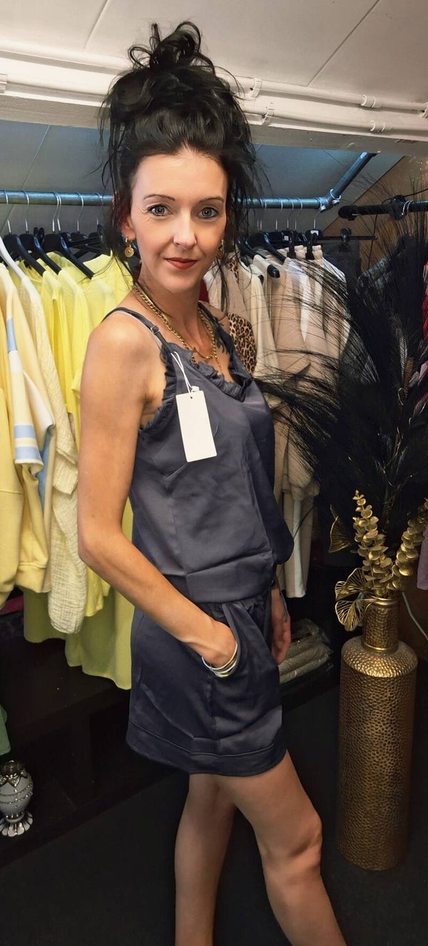 Antraciet  / Donker Grijs Loungeset met Shorts | Pyjama Set met Zakken