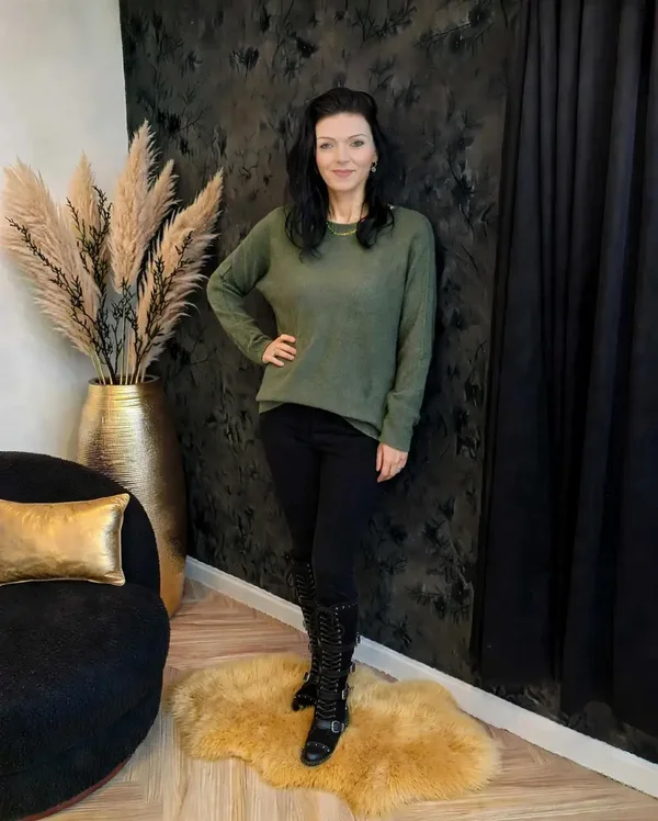 Dames Trui Ronde Hals Khaki Groen - Warme Groene Trui Dames