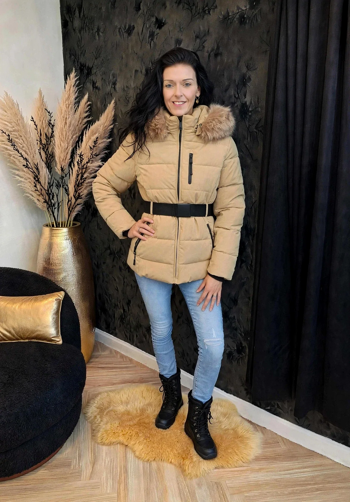 Dames Winterjas Beige - Korte Warme Winterjas - S t/m XXL