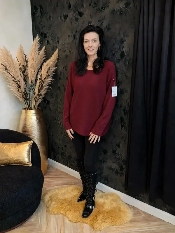 Dames Trui Ronde Hals Bordeaux Rood - Warme Basic Dames Trui