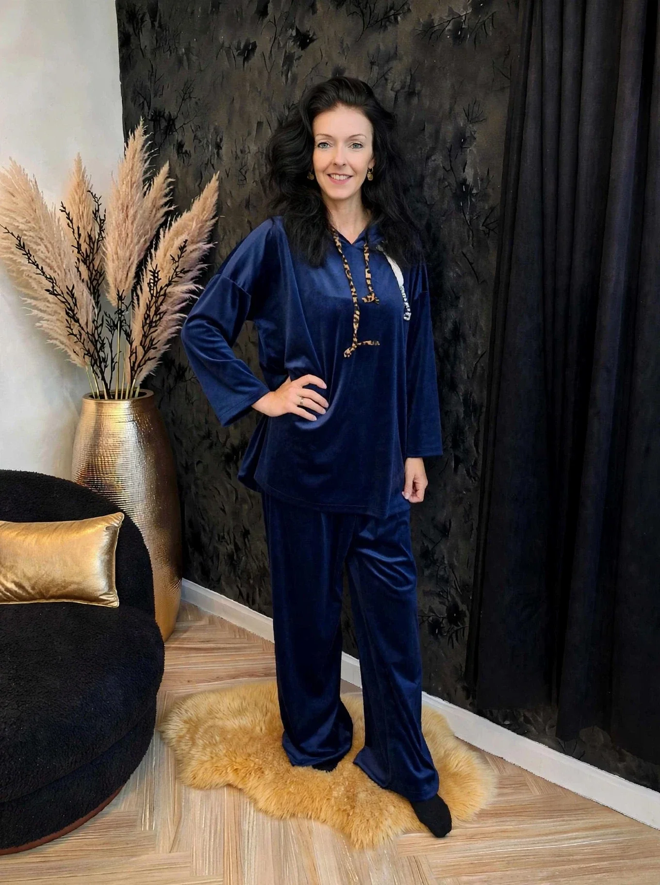 Velvet 2-delige dames set – Navy