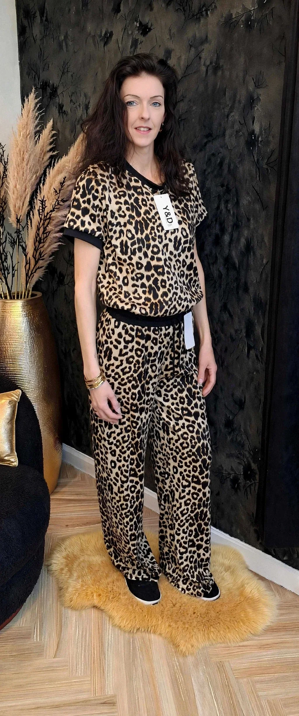 Dames Huispak Panter Zwart - 2-Delige Set Maat S/M