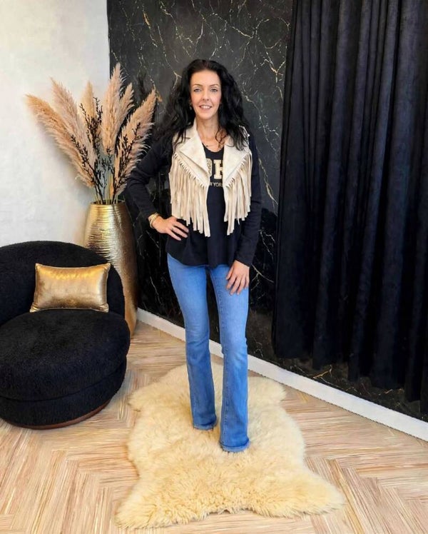 Suède gilet met franjes beige