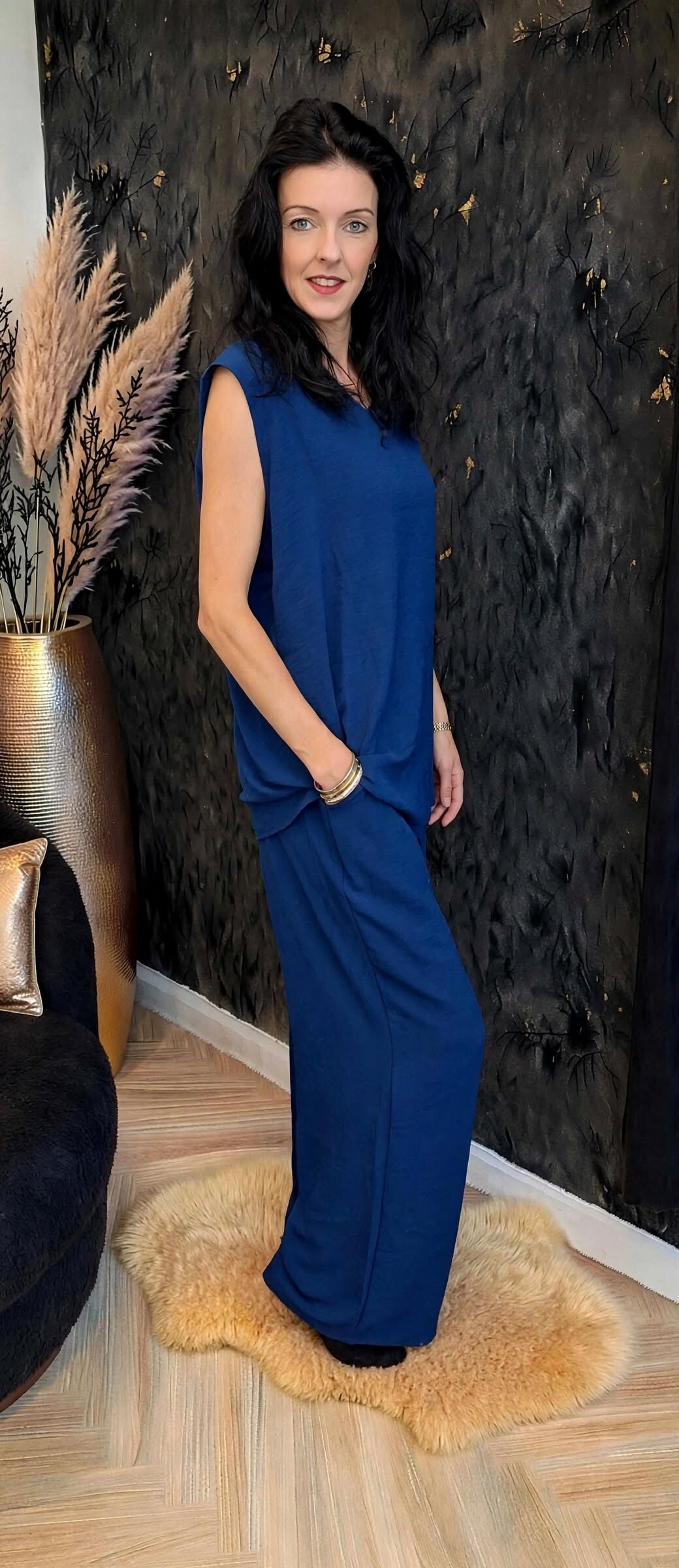 Kobalt Blauw Luchtige 2-Delige Set met Zakken | Dames Comfy Set One Size