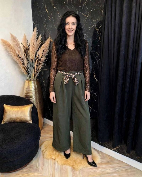 Wijde Broek Met Panter Strikriem Khaki