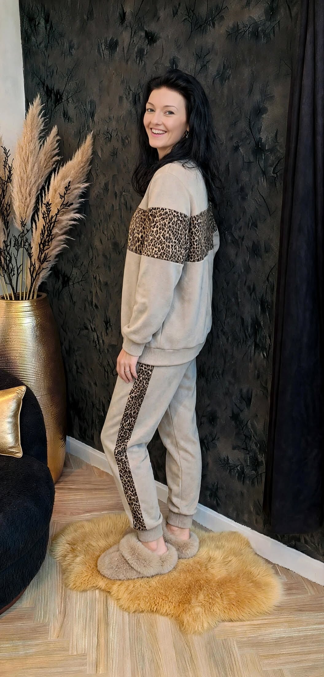 Dames Huispak Panter Beige 2-Delig - Warm Huispak