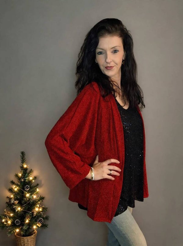 Rode Glitter Vest Kerst Glitter Vestje met Fijne Glitters