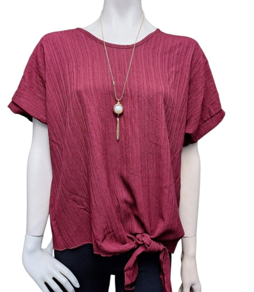 T-shirt met knoop detail bordeaux rood