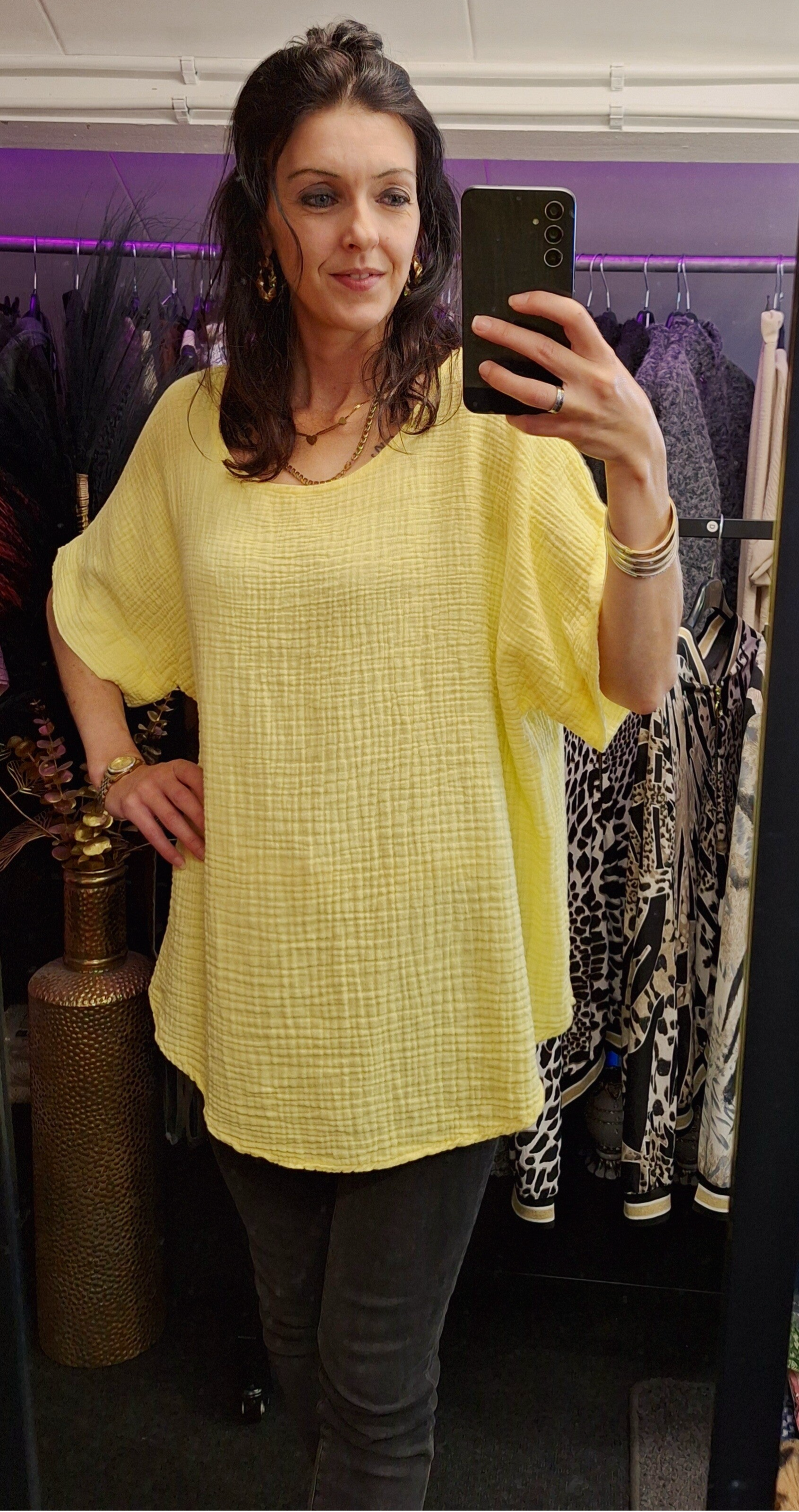 Mousseline T-shirt – 100% katoen Geel