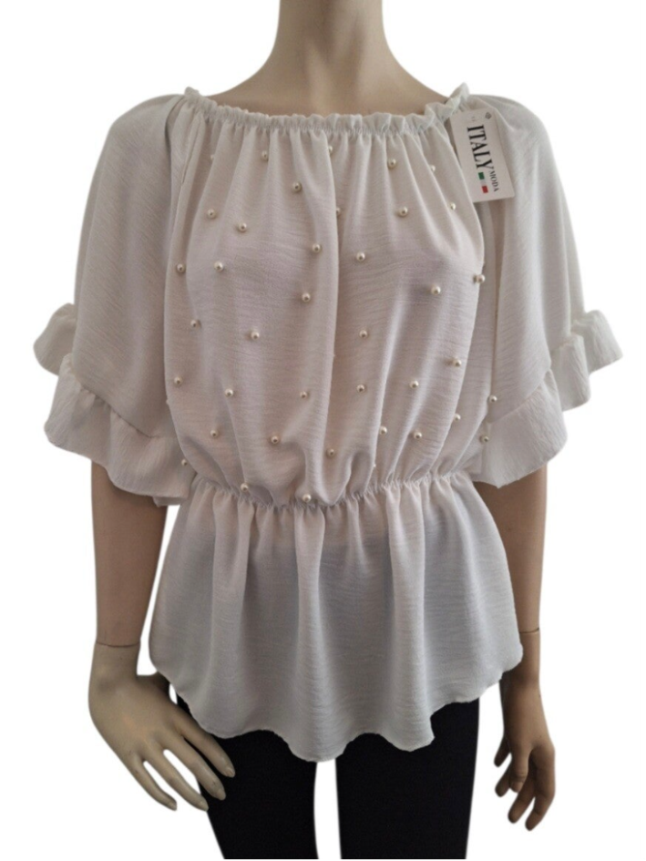 Stijlvolle witte top met parels