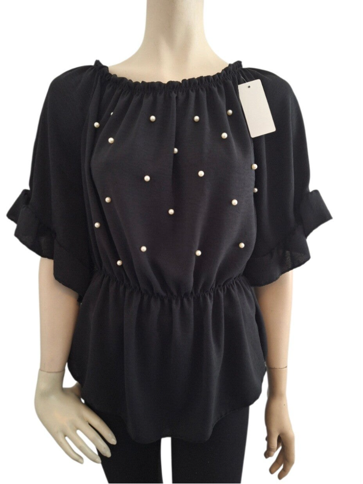 Stijlvolle zwarte top met parels